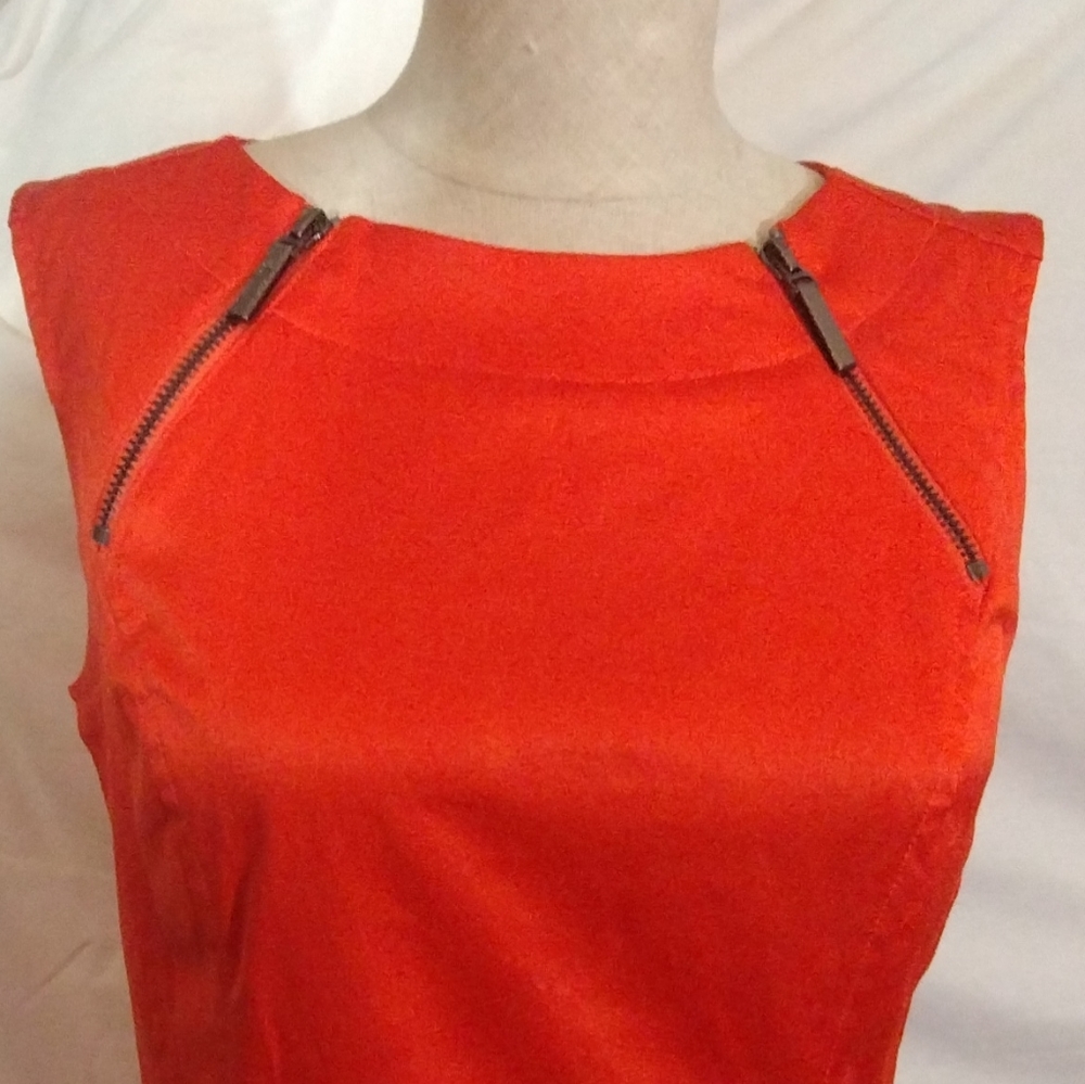 Calvin Klein TAG Satin Dress, Sleeveless SHIFT, ZipUp, Orange, Stretchy, 4 - Picture 14 of 14